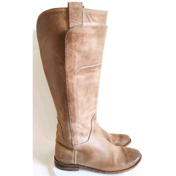 Frye Womens Paige Camel Tan Leather Knee High Riding Boots Size 7 B 77534 Preppy - Picture 2 of 12